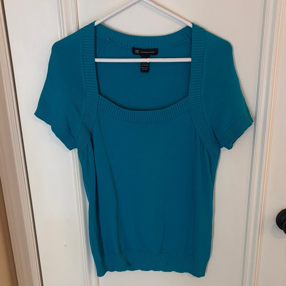 INC International Concepts Women's Turquoise Short Sleeve sweater top size XL